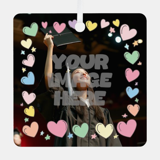 Kawaii Pastel Hearts Foto Grens  Metalen Ornament (Voorkant)