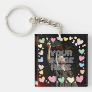 Kawaii Pastel Hearts Foto Grens Sleutelhanger
