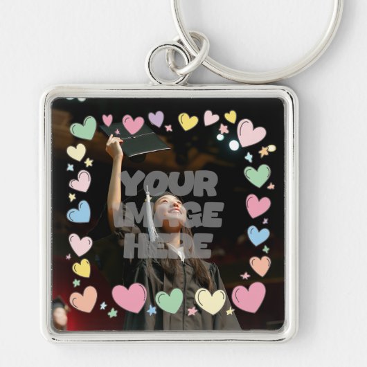 Kawaii Pastel Hearts Foto Grens Sleutelhanger (Voorkant)