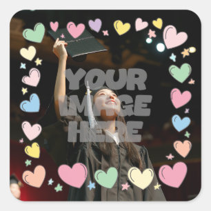 Kawaii Pastel Hearts Foto Grens Vierkante Sticker