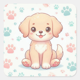 Kawaii Pastel Hondenpoot Patroon Vierkante Sticker