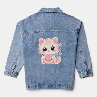 Kawaii Pastel Kat Hart Cute Damesjas Denim Jacket