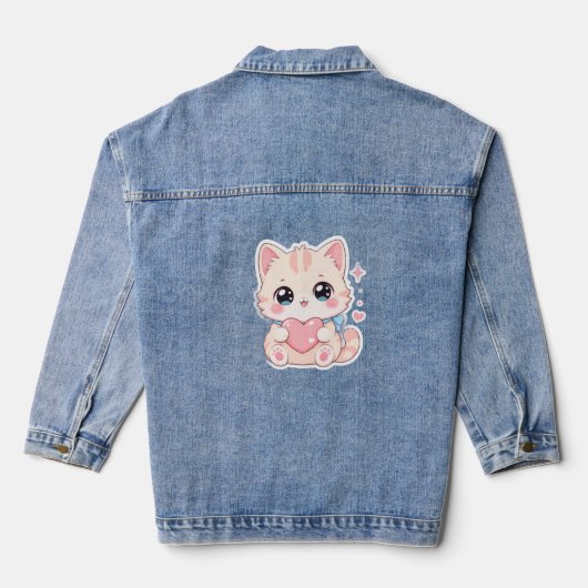 Kawaii Pastel Kat Hart Lieve Damesjas Denim Jacket (Achterkant)