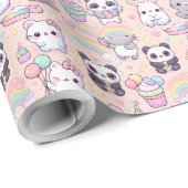 Kawaii Pastel Katten en Bunnies Behang Cadeaupapier (Rol Hoek)