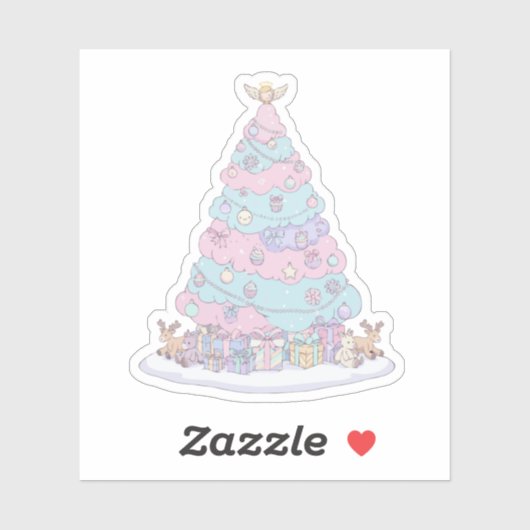 Kawaii Pastel Kerstboom | Schattige roze en blauw Sticker (Vel)