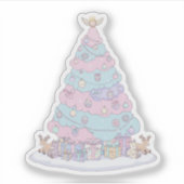 Kawaii Pastel Kerstboom | Schattige roze en blauw Sticker (Voorkant)
