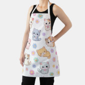Kawaii Pastel Kitten and Floral Pattern Apron Schort (Insitu)