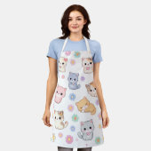 Kawaii Pastel Kitten en Bloem Motief Schort (Gedragen)