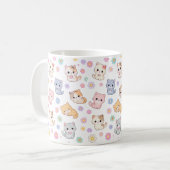 Kawaii Pastel Kittens en Bloemenpatroon Mok (Voorkant links)