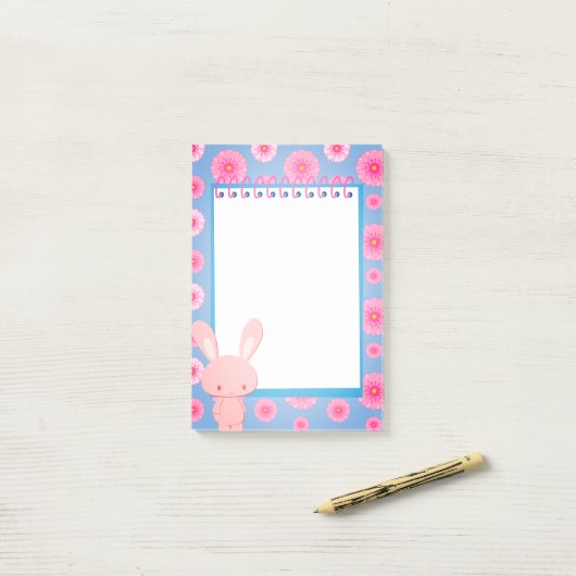 Kawaii pastel Konijn Bloemige Memo Post-it® Notes (Op bureau)