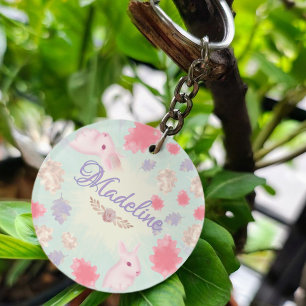 Kawaii Pastel Konijn Charm Kleurrijk Bladpatroon Sleutelhanger