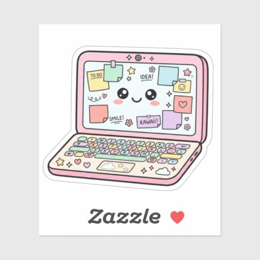 Kawaii Pastel Laptop Studeer Sfeer Sticker (Vel)
