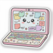 Kawaii Pastel Laptop Studeer Sfeer Sticker (Voorkant)