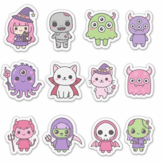Kawaii Pastel Monster Mash Sticker Pack (Voorkant)