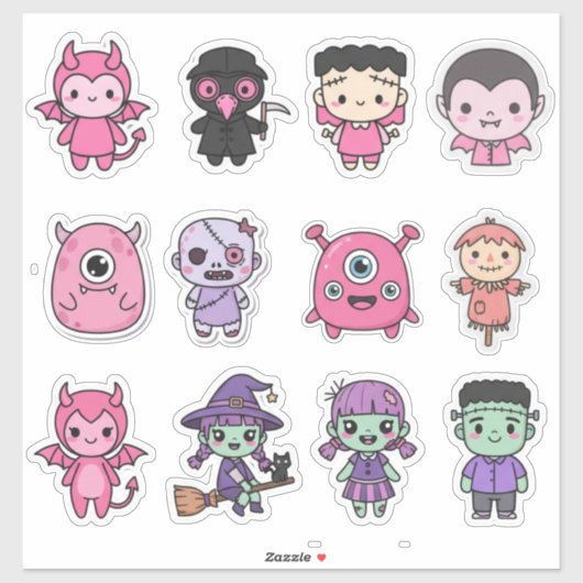 Kawaii Pastel Monster Squad Sticker Pack (Vel)