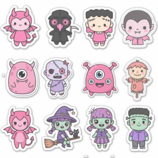 Kawaii Pastel Monster Squad Sticker Pack (Voorkant)