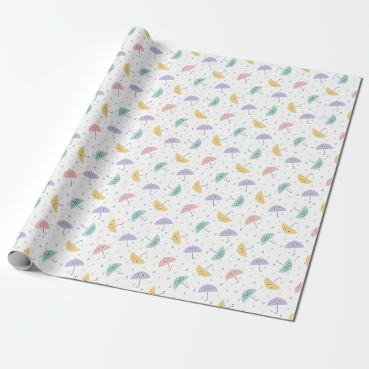 Kawaii Pastel Paraplu Patroon Wrapping Papier Roll (Uitgerold)