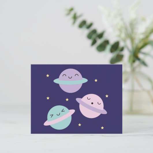 Kawaii Pastel Planets Briefkaart (Staand voorkant)