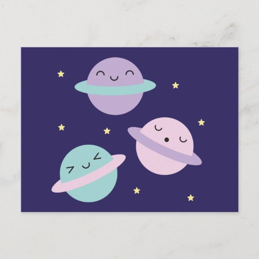 Kawaii Pastel Planets Briefkaart (Voorkant)
