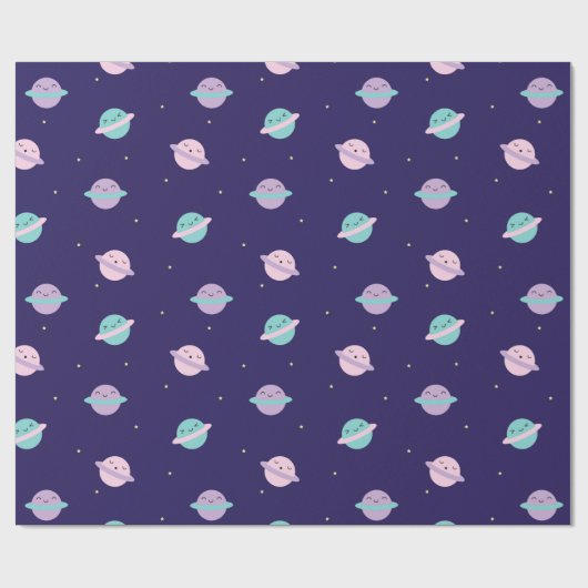 Kawaii Pastel Planets Cadeaupapier (Vlak)