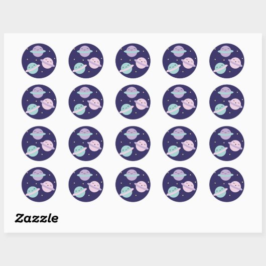 Kawaii Pastel Planets Ronde Sticker (Vel)