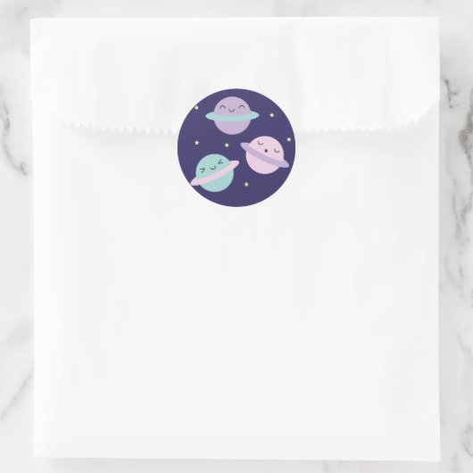 Kawaii Pastel Planets Ronde Sticker (Tas)