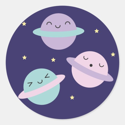 Kawaii Pastel Planets Ronde Sticker (Voorkant)