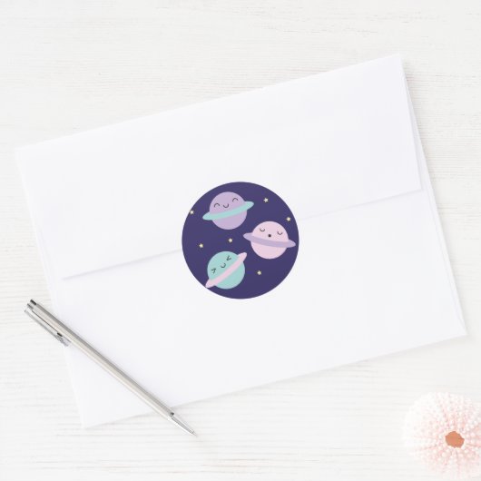 Kawaii Pastel Planets Ronde Sticker (Envelop)
