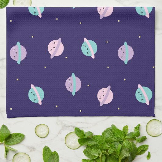 Kawaii Pastel Planets Theedoek (Gevouwen)