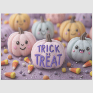 Kawaii Pastel Pompoenen met Trick or treat Tekst Tissuepapier