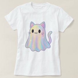 Kawaii Pastel Regenboog Kat Geest | Spookachtige E T-shirt