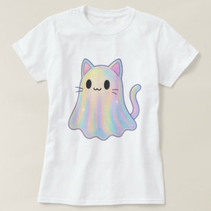 Kawaii Pastel Regenboog Kat Geest Spookachtige E T-shirt