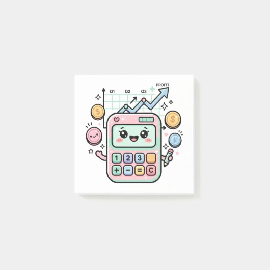 Kawaii Pastel Rekenmachine Financiën Student Stick Post-it® Notes (Voorkant)