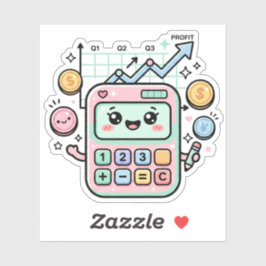 Kawaii Pastel Rekenmachine Financiën Student Stick Sticker
