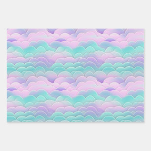 Kawaii Pastel Roze Blauwe Wolken Herhalend Patroon Inpakpapier Vel