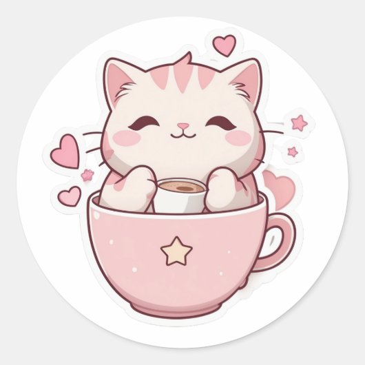 kawaii pastel roze cat Sticker (Voorkant)