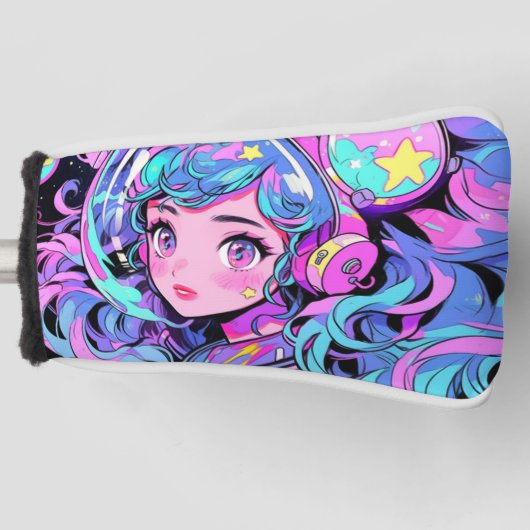 Kawaii Pastel Roze en Blauwe Ruimte Anime Meisje Golfheadcover (Voorkant)