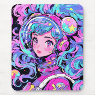 Kawaii Pastel Roze en Blauwe Ruimte Anime Meisje Muismat