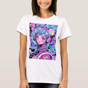 Kawaii Pastel Roze en Blauwe Ruimte Anime Meisje T-shirt