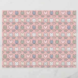 Kawaii Pastel Roze Kat Gezichten Scrapbook Papier