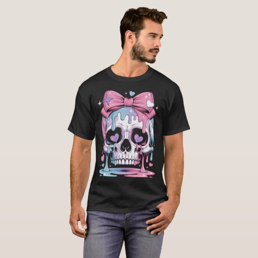 Kawaii Pastel Roze Schedel T-shirt (Voorkant volledig)