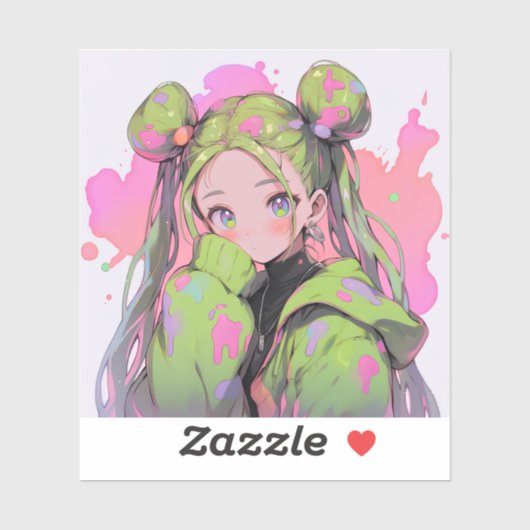 Kawaii Pastel Splatter Anime Girl Sticker (Vel)