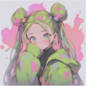 Kawaii Pastel Splatter Anime Girl Sticker (Voorkant)