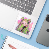Kawaii Pastel Splatter Anime Girl Sticker (Laptop met iPhone)