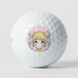Kawaii Pastel Ster Meisje Portret Golfballen