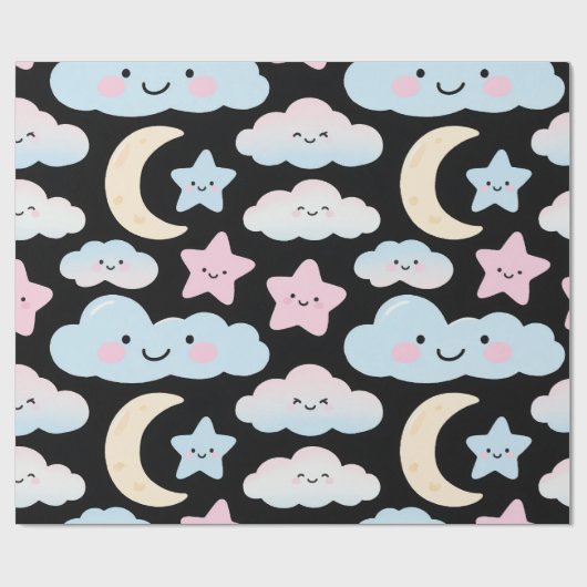 Kawaii Pastel Sterren & Wolken Inpakpapier (Vlak)