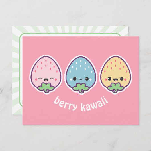 Kawaii Pastel Strawberries Briefkaart (Voorkant / Achterkant)