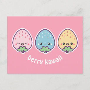 Kawaii Pastel Strawberries Briefkaart
