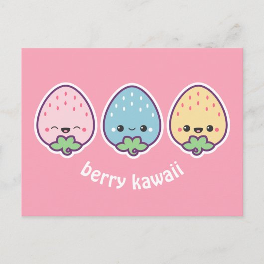 Kawaii Pastel Strawberries Briefkaart (Voorkant)