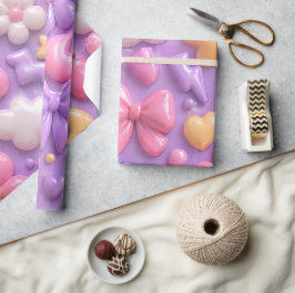 Kawaii Pastel Strikjes & Harten Naadloos Patroon Cadeaupapier